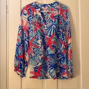 Lilly Pulitzer Blue, Coral & Aqua Printed Long-Sleeve top